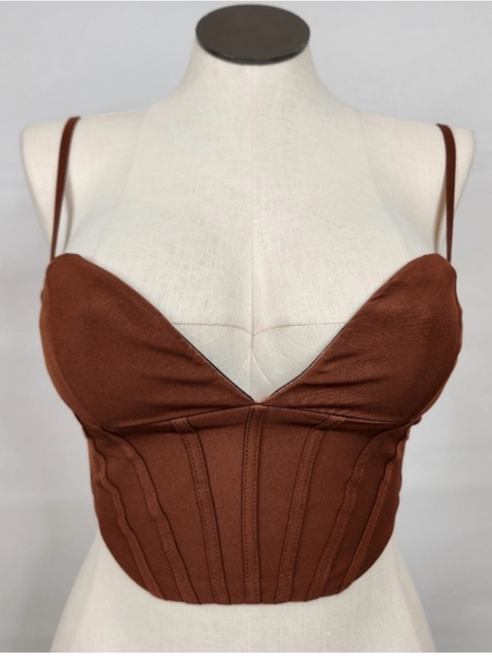 White Fox Boutique Women’s Corset Crop Top Small Brown